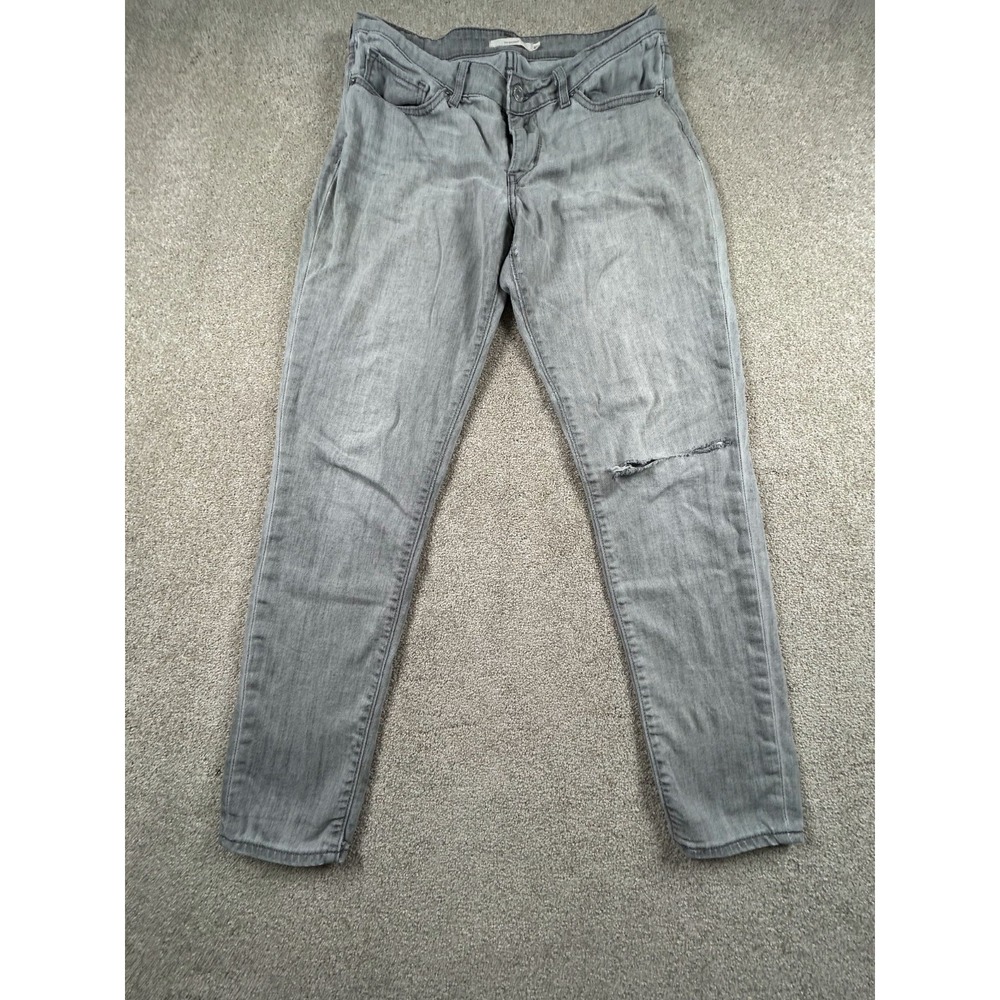 Levi's 711 Skinny Jeans Womens 29 Gray Denim Stretch‎ Straight Leg Distressed